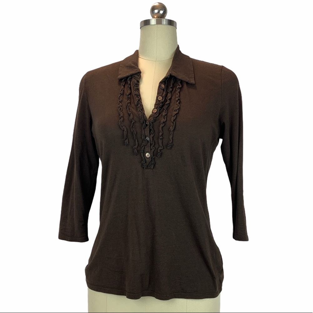 Talbots Brown Knit 3/4 Sleeve Shirt